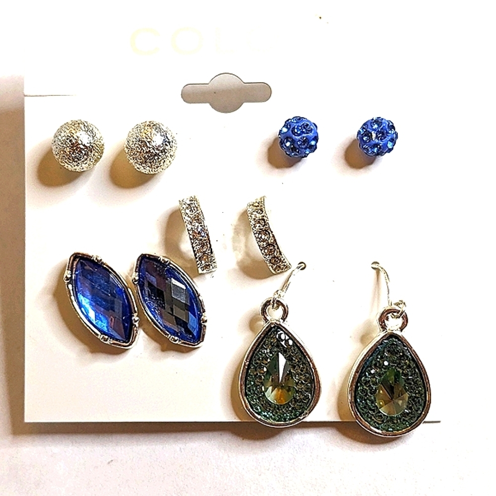 NWT‎ COLOR Blue & Silver Earrings Set Of 5